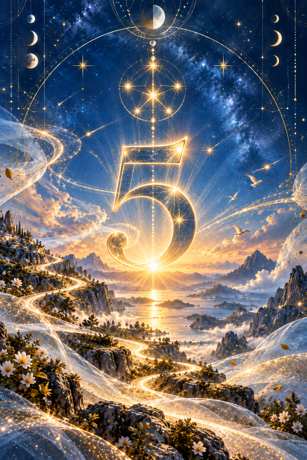 Illustration céleste du chiffre 5 en numérologie Matinora